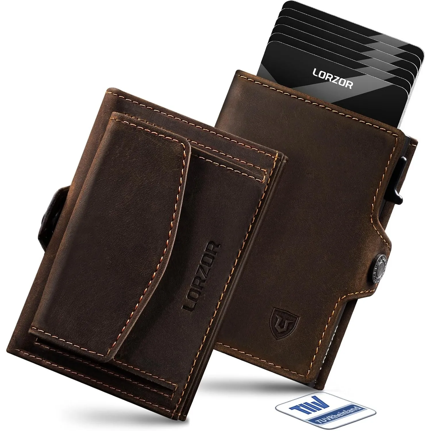 LORZOR Slim Wallet mit XXL-Münzfach für 10+ Münzen, Kartenetui Herren RFID Schutz, Echtleder Portmonee, Geldbörse Herre…
