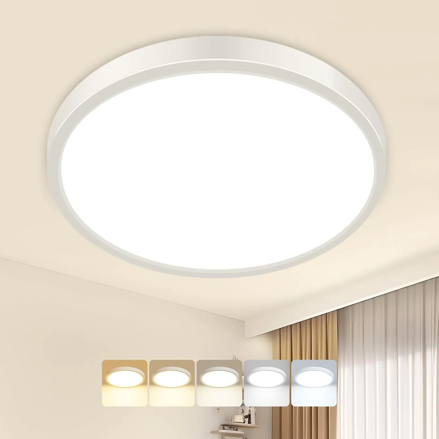 Peasur Deckenlampe, 5Farben-3000/3500/4000/5000/6500K LED Deckenleuchte Flach,IP54 Wasserfest Badezimmer Lampe Decke,15…