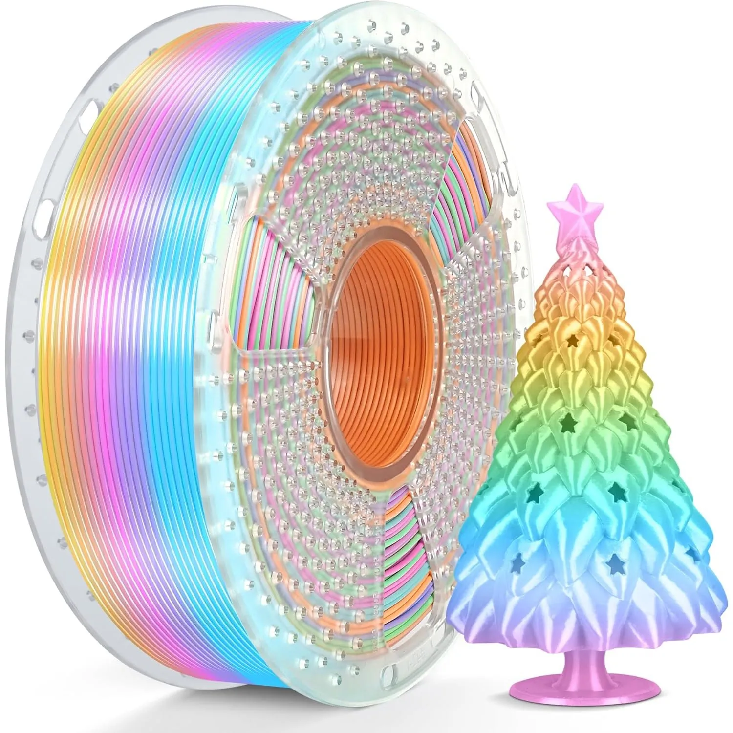 SUNLU Silk Rainbow PLA PLUS Filament, Schneller Farbwechsel alle 8 Meter, Mehrfarbiges Silk PLA+ 3D Druckerfilament, Ge…