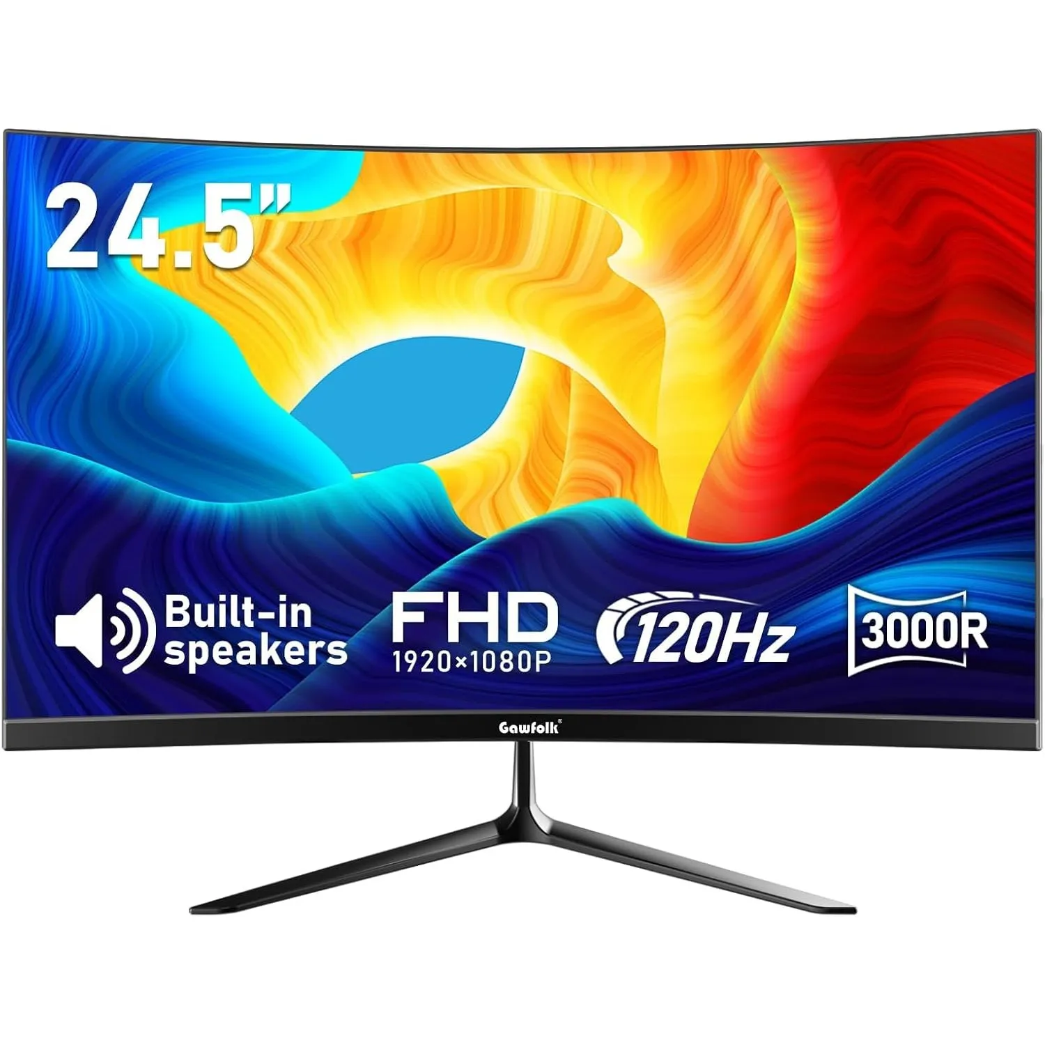 Gawfolk 24,5 Zoll Curved Monitor mit Eingebauten Lautsprechern, 3000R 120Hz PC Gaming Bildschirm Full HD 1920x1080P, HD…