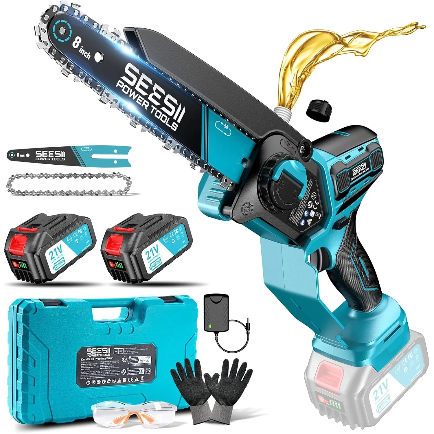 SEESII 6&8 Zoll Akku Kettensäge, Brushless Mini Kettensäge für Holz - 1000W | Mini Kettensäge mit Akkus 8000 mAh, Klein…