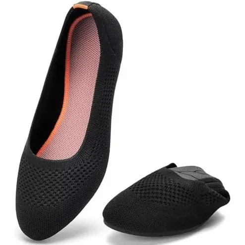 Puxowe Damen Strick-Ballerinas mit Rundkappe Flache Slip-On Schuhe Superweich für Komfort Bequem für Spaziergänge Niedr…