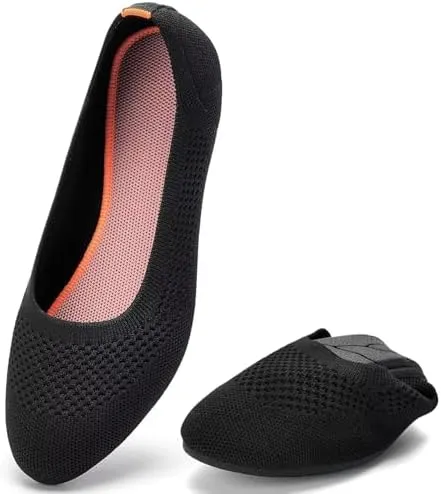 Puxowe Damen Strick-Ballerinas mit Rundkappe Flache Slip-On Schuhe Superweich für Komfort Bequem für Spaziergänge Niedr…