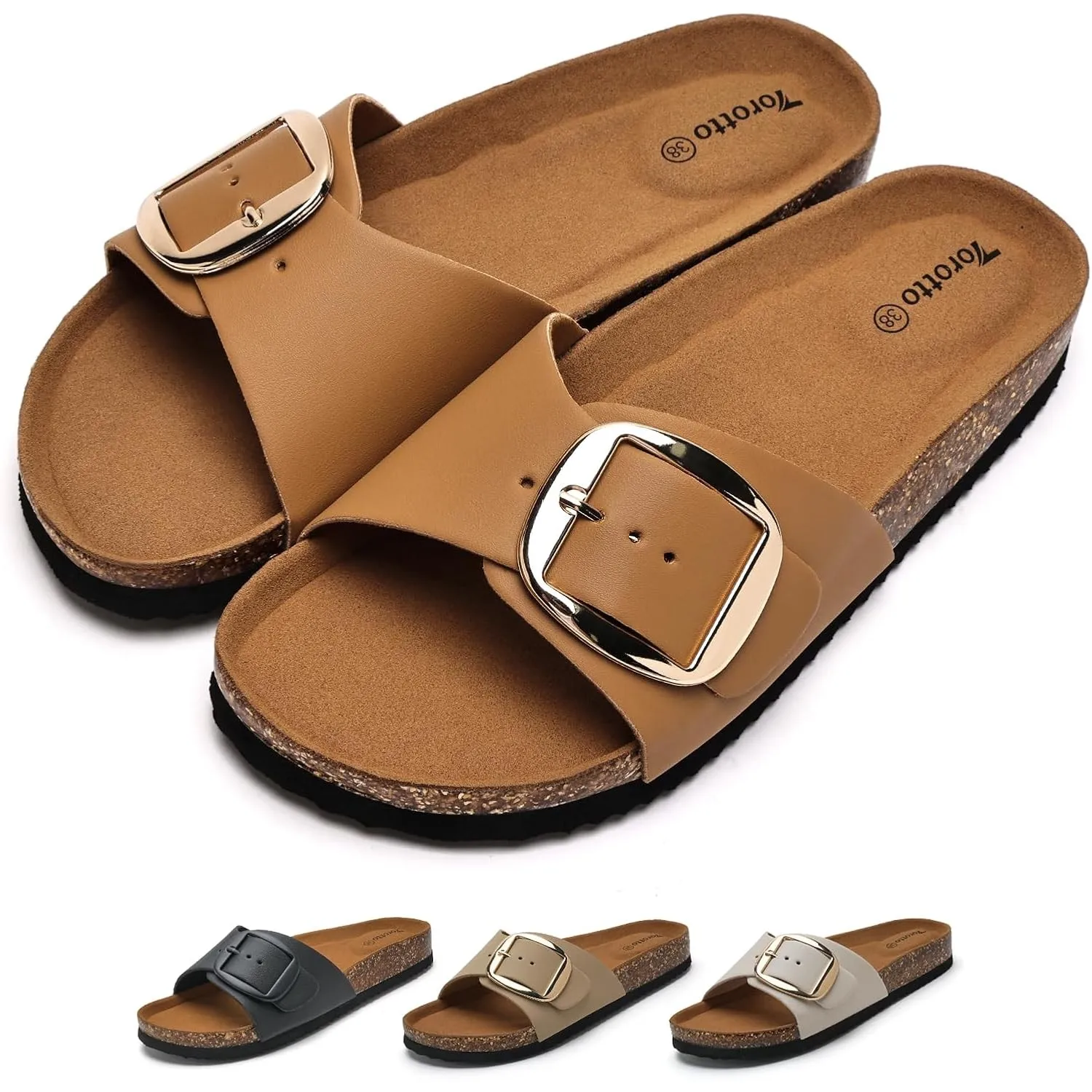 Torotto Pantoletten Damen Sandalen Latschen Schlappen Hausschuhe Bequeme Verstellbare Schnalle