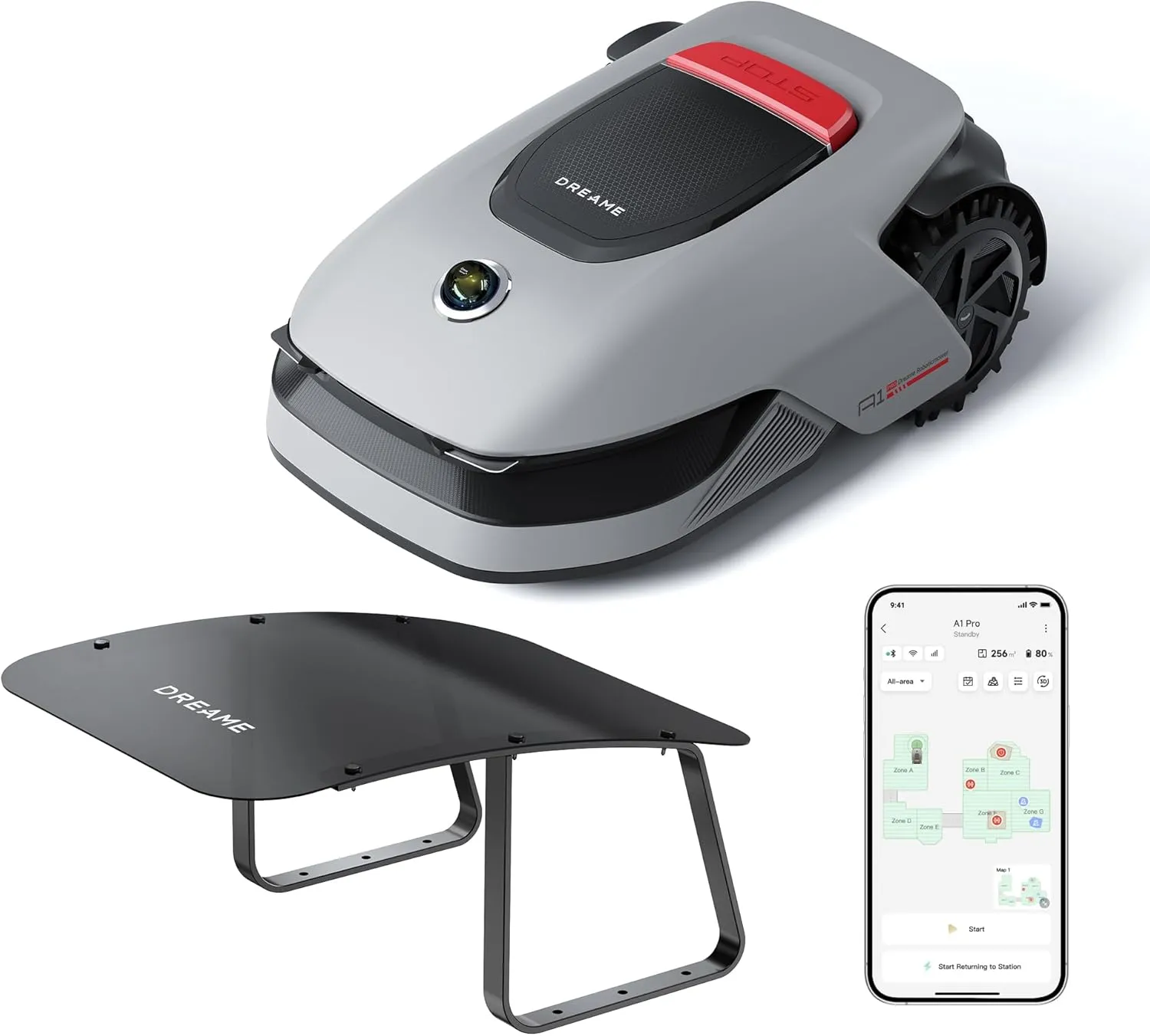 dreame Mähroboter A1 Pro und Garage, Drahtloser Umfang Mähroboter, 2000m², App Steuerung, Intuitive Zonenverwaltung, Hi…