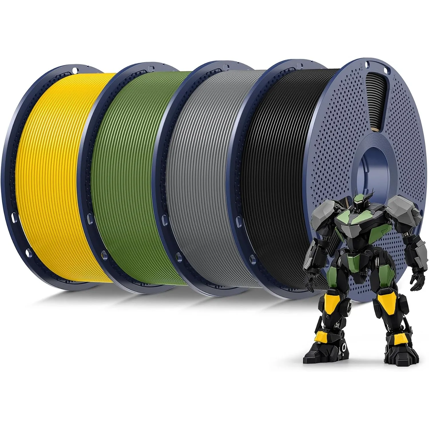SUNLU 4KG PLA Filament 1.75mm, Schwarz+Grau+Olivgrün+Hellgelb