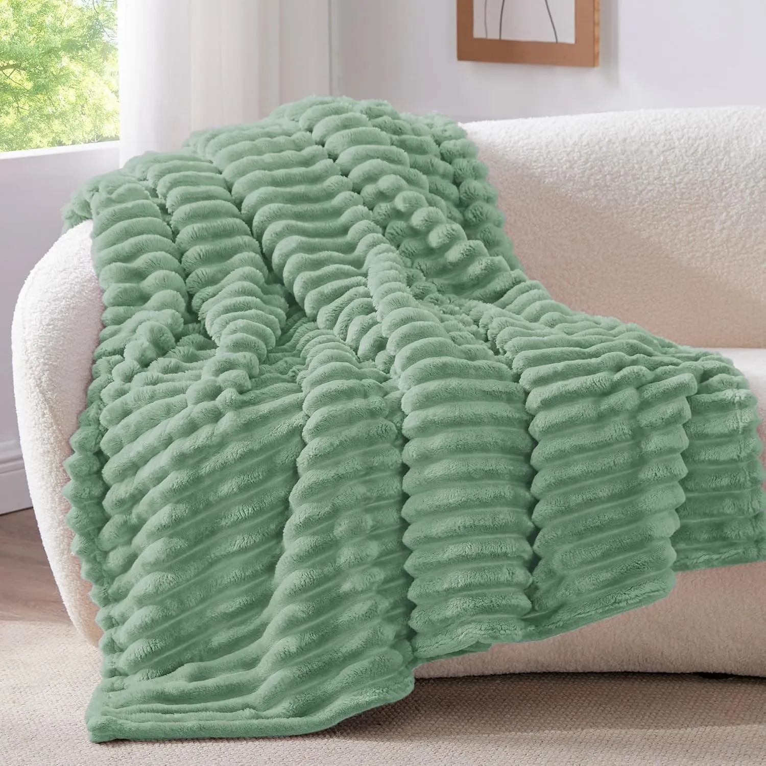 BEDELITE Kuscheldecke Flauschig Deko Decke für Couch, Salbeigrün, 150x200