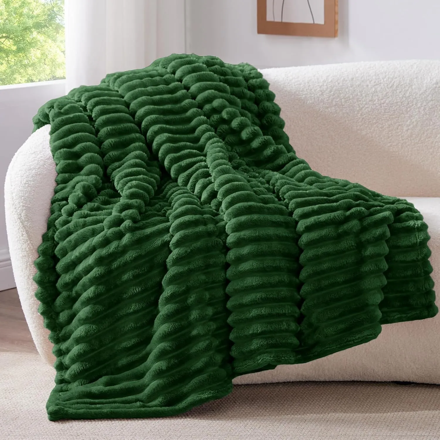 BEDELITE Kuscheldecke Flauschig Decke 150x200 - weiche XL Flanell Decken Grün für Couch, Deko Streifen Cord Fleecedecke…