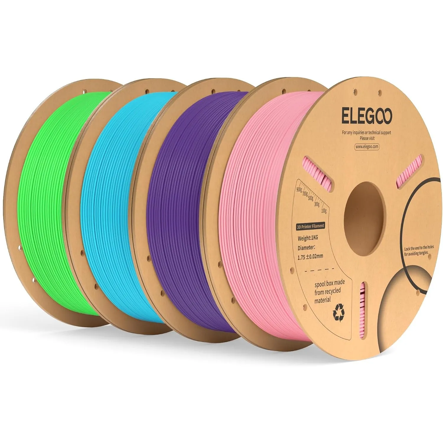 ELEGOO PLA+ Filament 1.75mm 4KG Pink/Lila/Himmelblau/Neon Grün