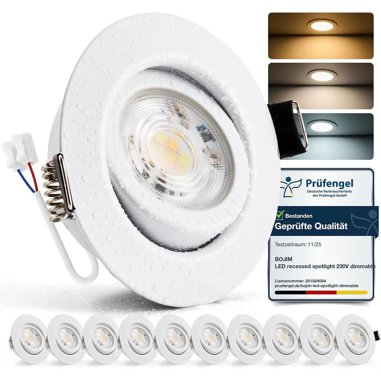 BOJIM LED Einbaustrahler 230V Dimmbar für Bad, 7W Spots Deckenleuchte