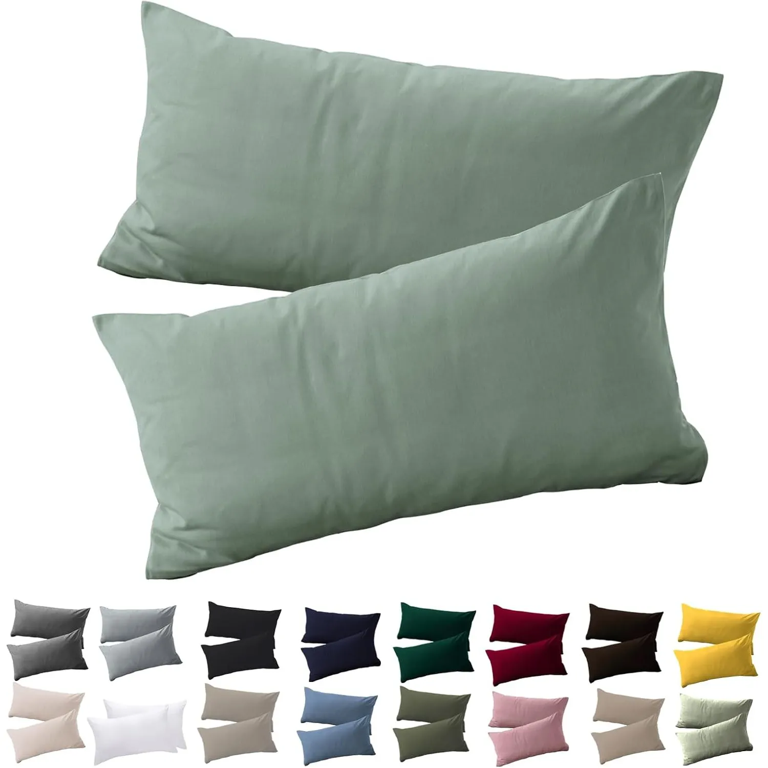 Soifox Kissenbezug 40 x 80 2er Set - Kopfkissenbezug 40x80 Grün 100% Mikrofaser bügelfrei & knitterfrei mit Reißverschl…