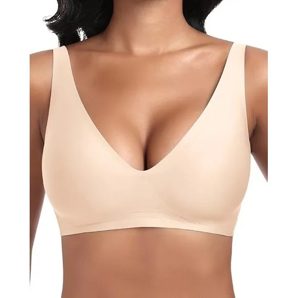 Jiuday Tiefer V Push Up BH Damen ohne Bügel Bequemer Jelly BH für Große Brüste Starker Halt Seamless Soft Bra Bügellose…