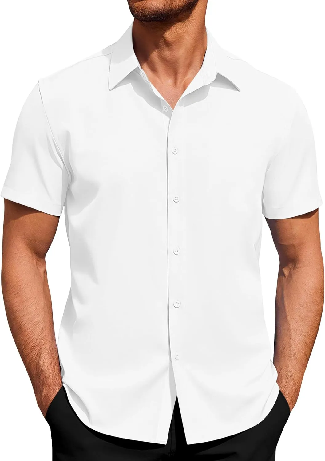 J.VER Men's Short-Sleeved Business Shirt Button Down Regular Fit Casual Shirts Summer Beach Stretch Shirt