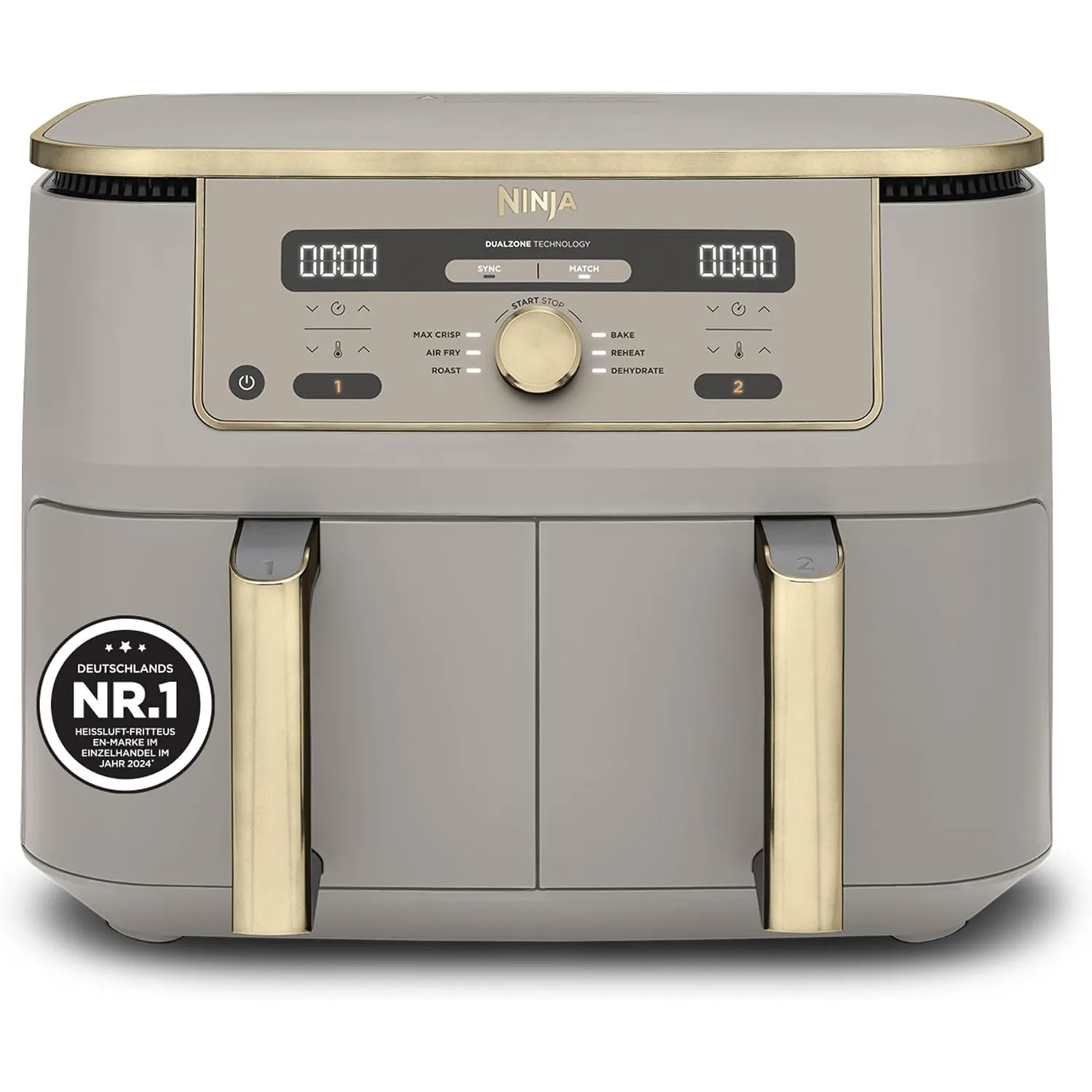 Ninja Dual Zone digitale Heißluftfritteuse, 9,5 L, 6-in-1, Stone/Gold