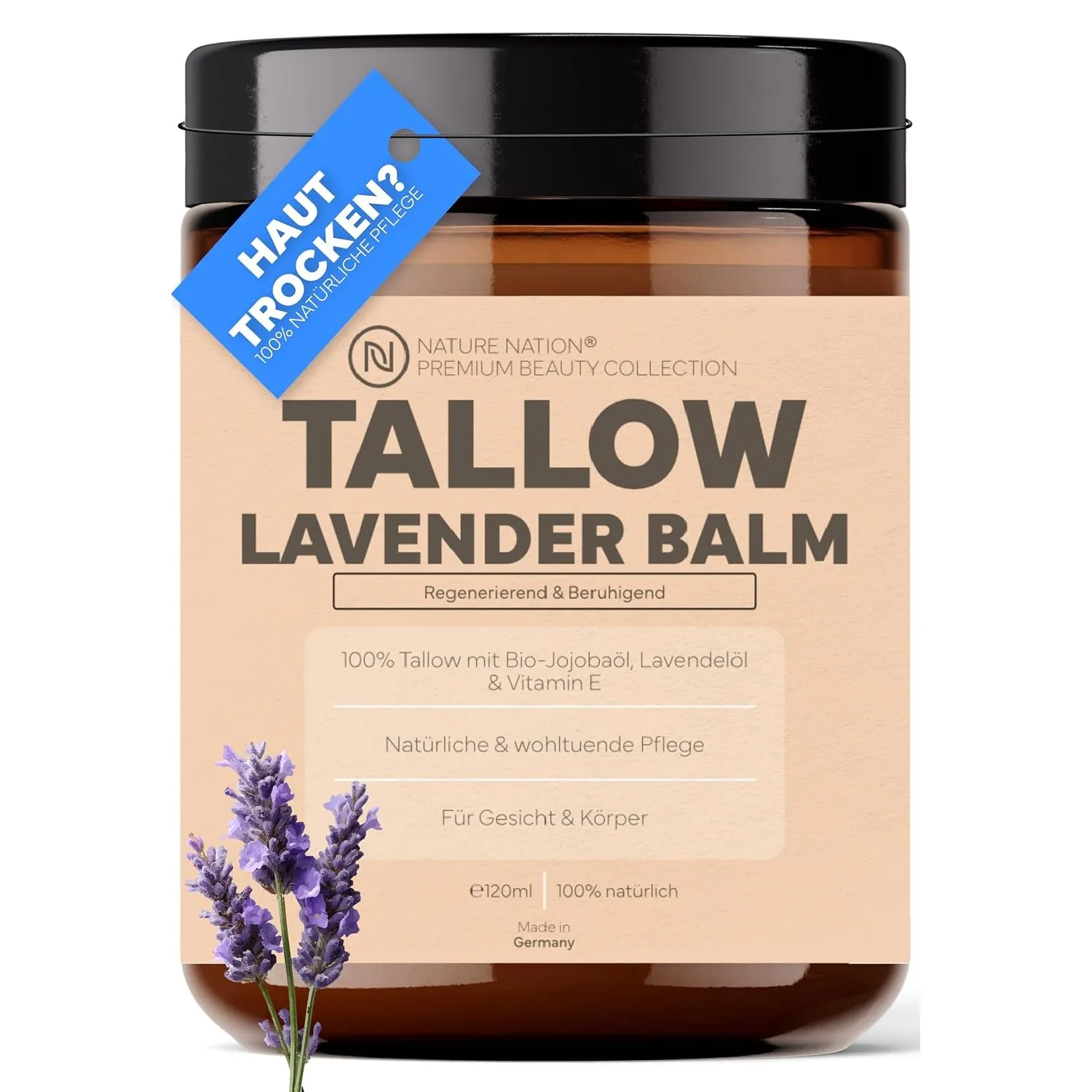 Tallow Rindertalg Creme Lavendel: Beef Tallow Balm + Vitamin E, natürlich