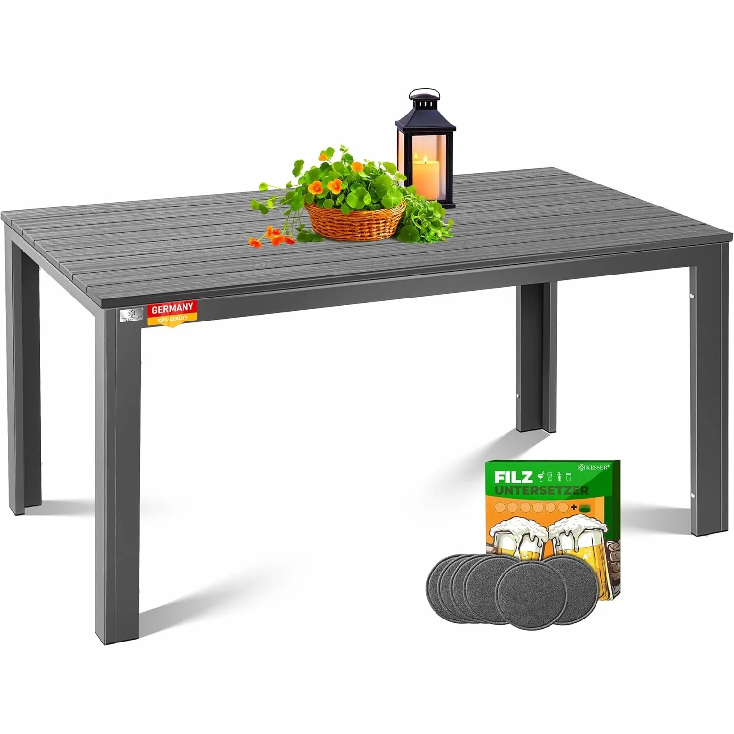 KESSER® Gartentisch 156x78cm für bis 6 Personen Esstisch Wetterfest & UV-Beständig | Outdoor Tisch mit pulverbeschichte…