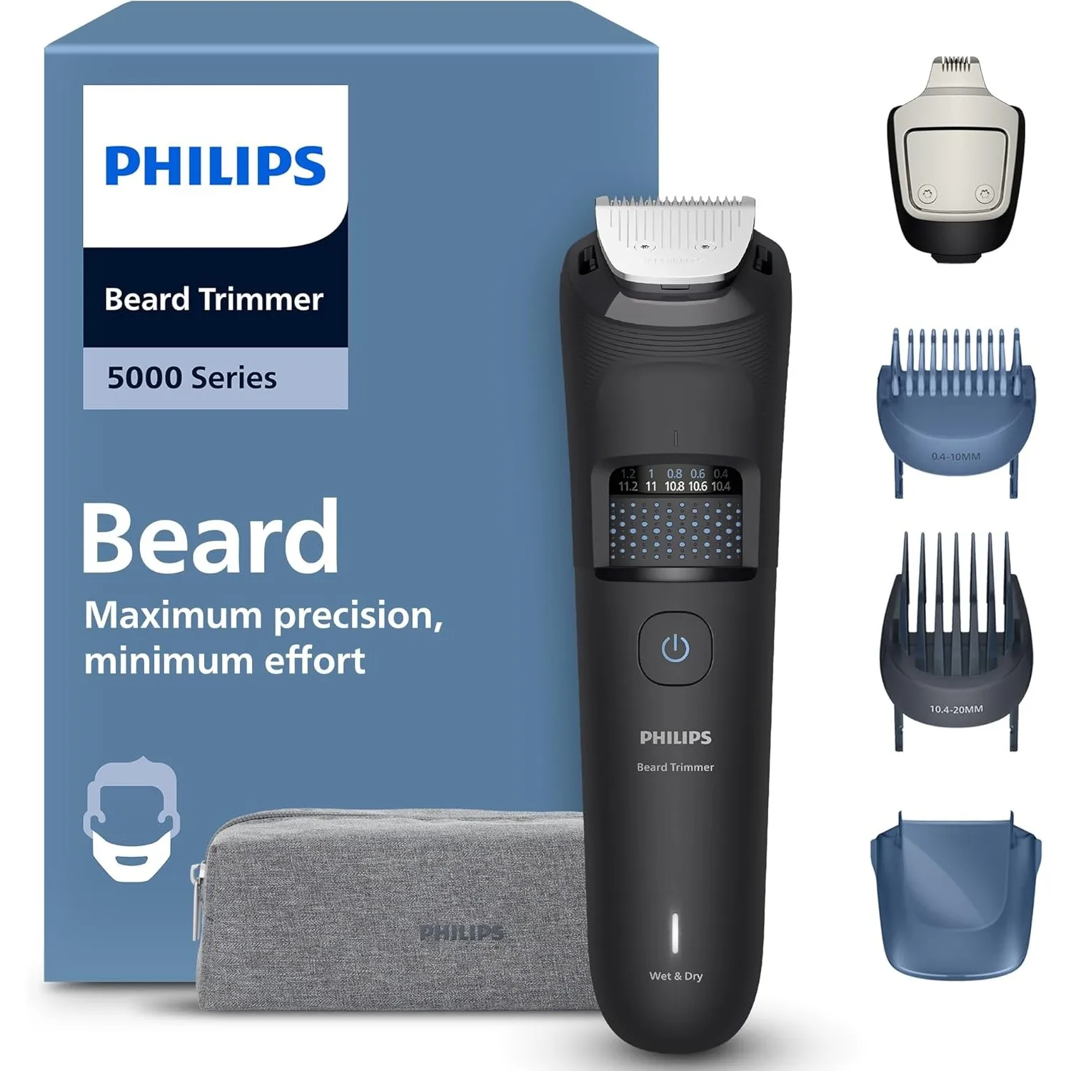 Philips Bartschneider 5000er-Serie – selbstschärfende Metallklingen, 40 Längeneinstellungen, BeardSense-Technologie, Ha…