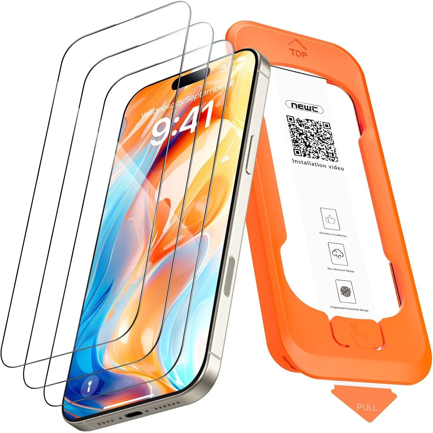NEW'C Schutzfolie für iPhone 16 Pro Max für Panzerglas mit Montagehilfe
