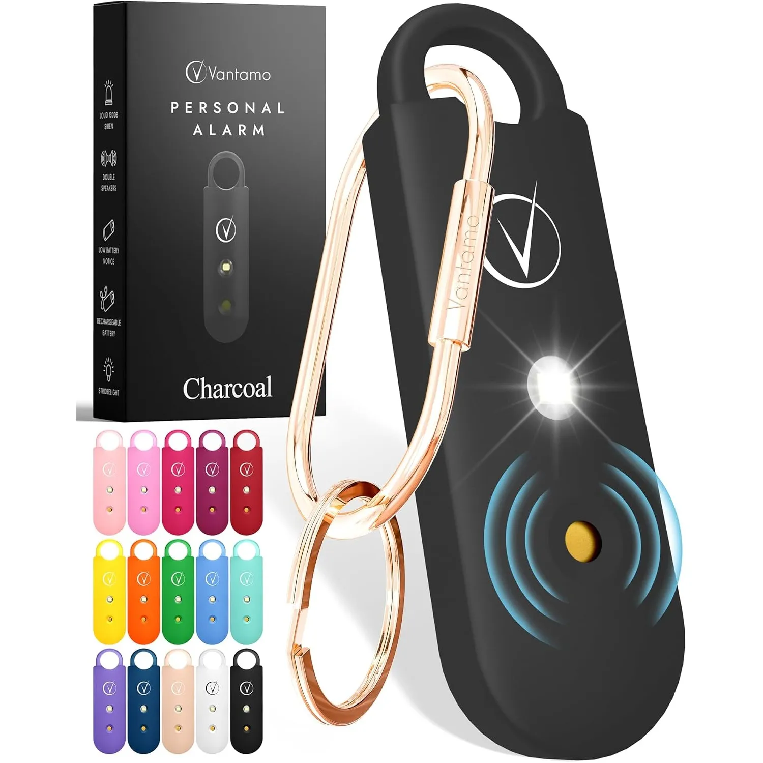 Vantamo Taschenalarm Extra Laut 130dB Mit 2 Lautsprechern Für Selbstverteidigung Frauen, Hell Taschenlampe & Batteriewa…