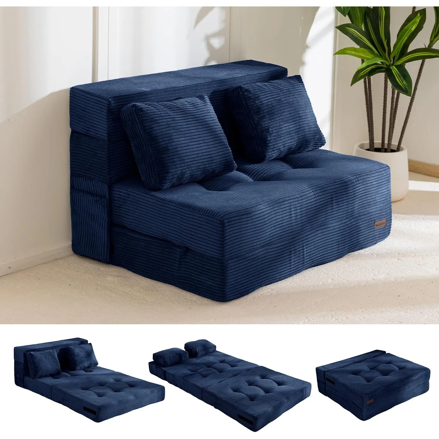 MAXYOYO Schlafsofa, Bodensofa mit 4-Teilige Bequem Klappmatratze 15cm Dickem und 2 Kissen, Klappsofa mit Schlaffunktion…