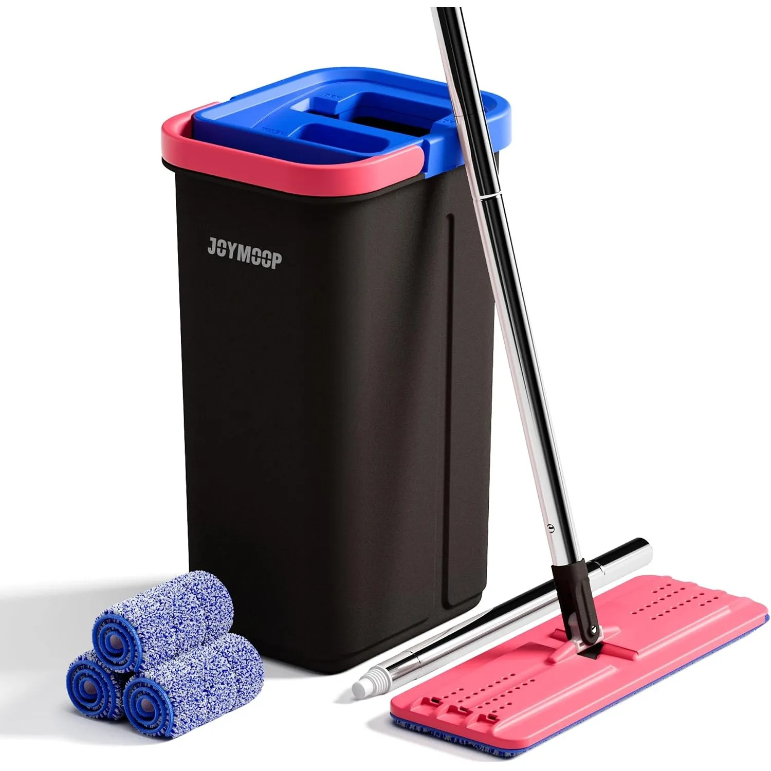JOYMOOP Wischmopp und Eimer Set für Zuhause, Freisprech-Selbstreinigungssystem, mit 3 wiederverwendbaren Mikrofaser-Wis…
