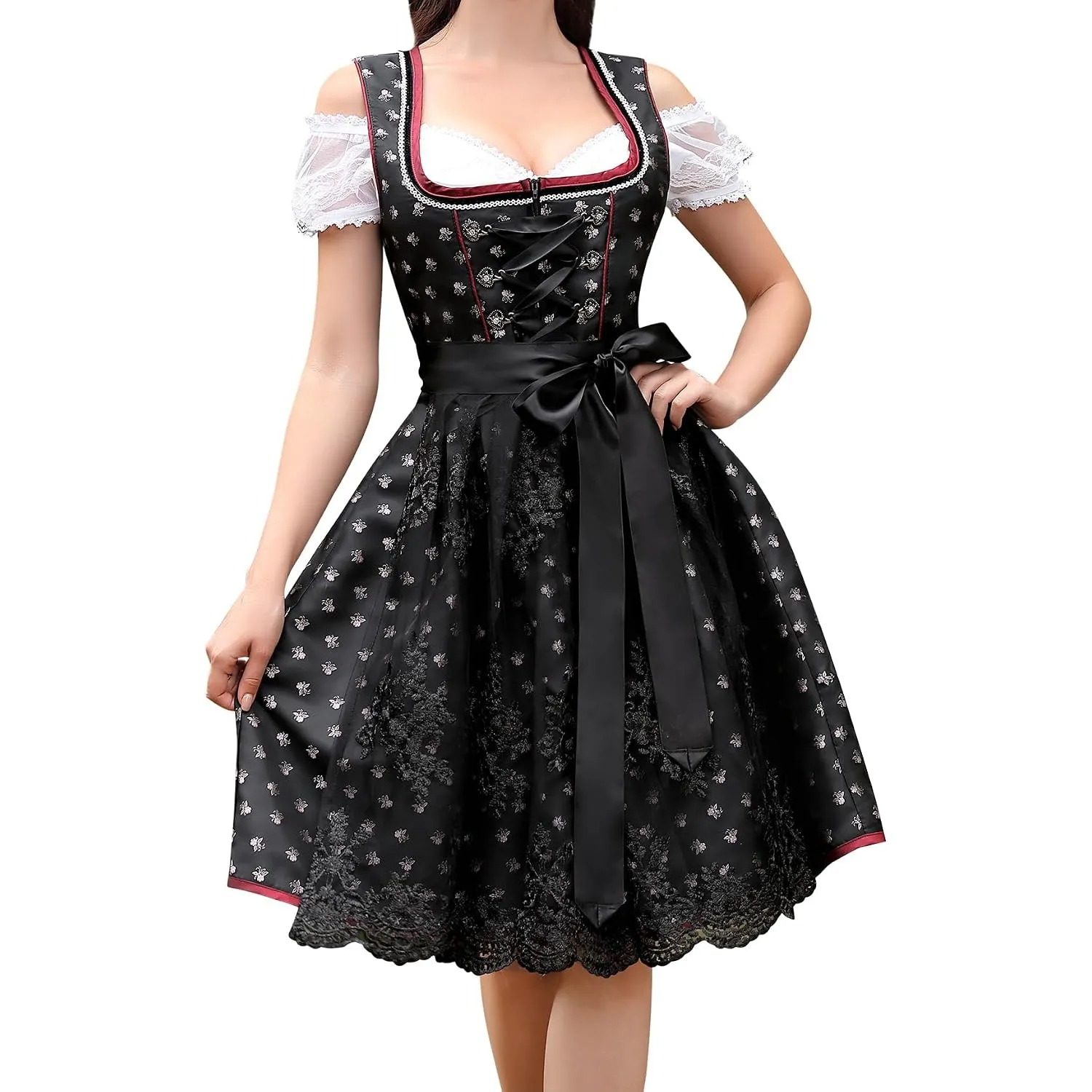 YesFashion Dirndl Damen Midi 3 Teilig Dirndl-komplettsets Oktoberfest Damen Outfit Dirndlkleid Dirndlbluse Dirndlschürz…