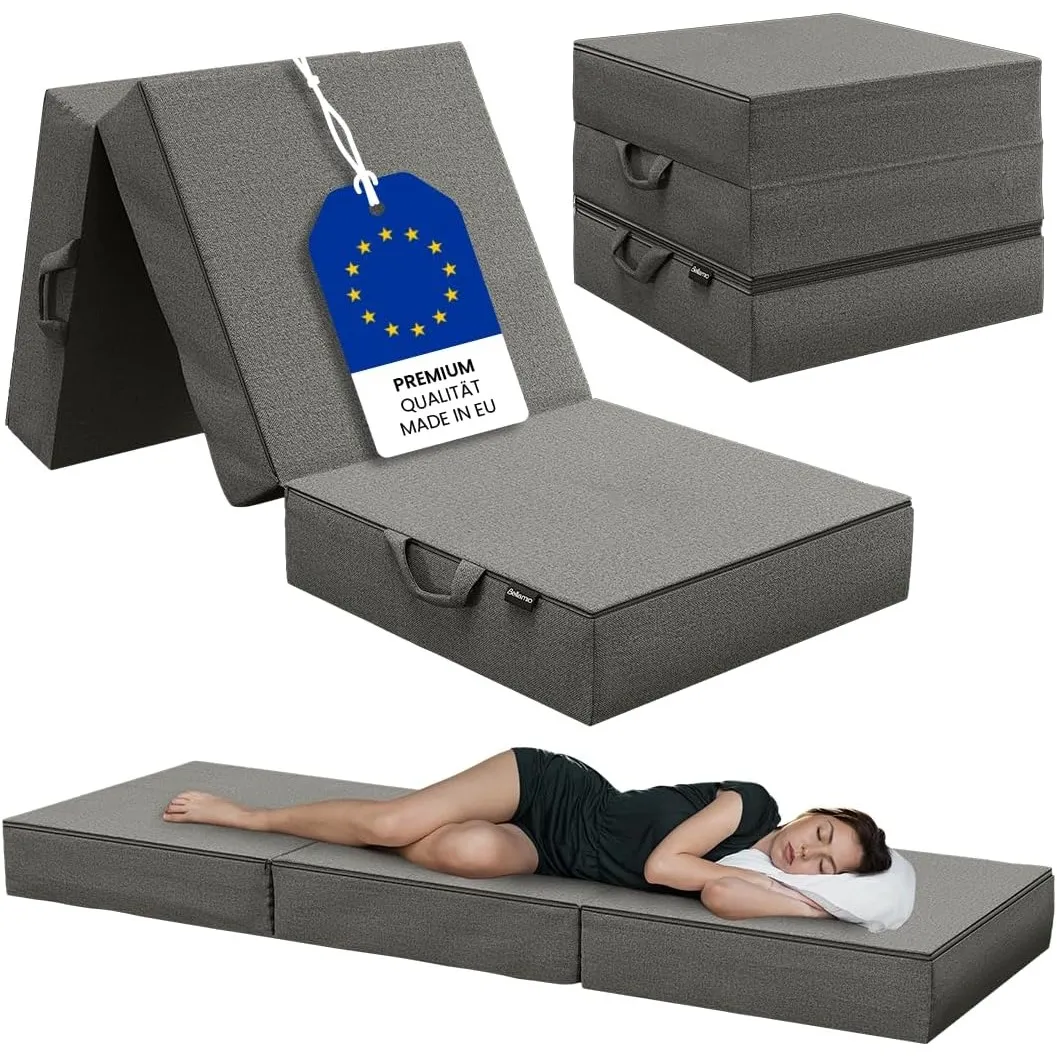 Bellamio Lomme Klappmatratze 90x200 cm – Faltmatratze extra dick 15 cm – Gästematratze Dunkelgrau – klappbare Reisematr…