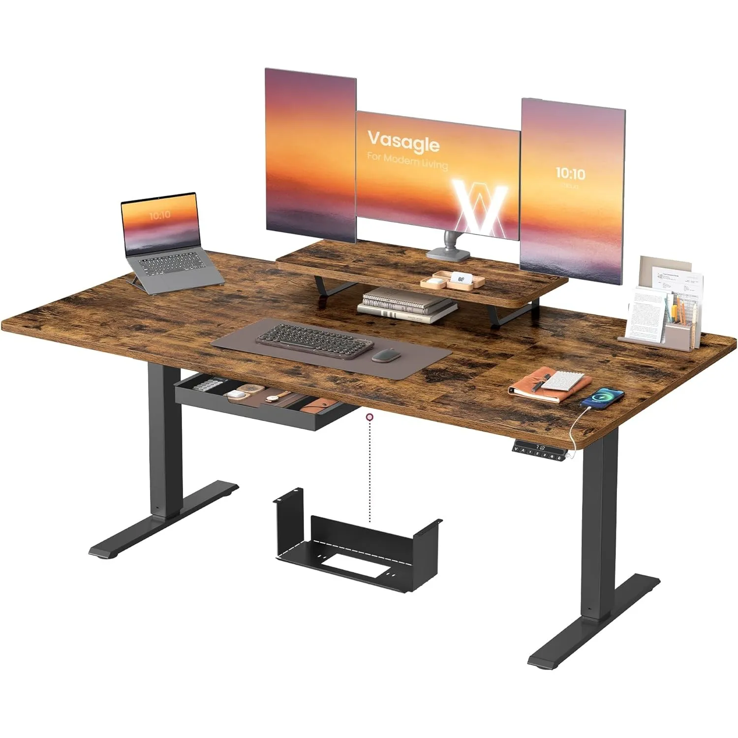VASAGLE Höhenverstellbarer Schreibtisch, 160 x 80 cm, USB-C-Anschluss