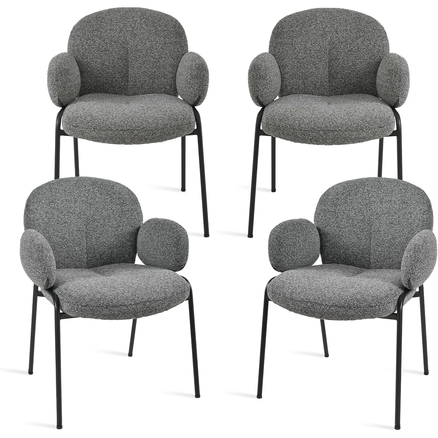 Esszimmerstühle 4er Set Dunkelgrau mit Armlehne - Moderne Polsterstühle mit Hoher Lehne,Metallgestell,Höhenverstellbare…