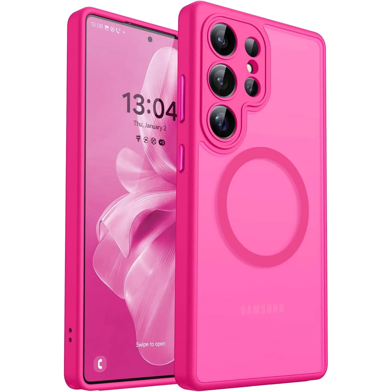 CANSHN für Samsung Galaxy S23 Ultra Hülle mit Kameraschutz, Leuchtend Rosa