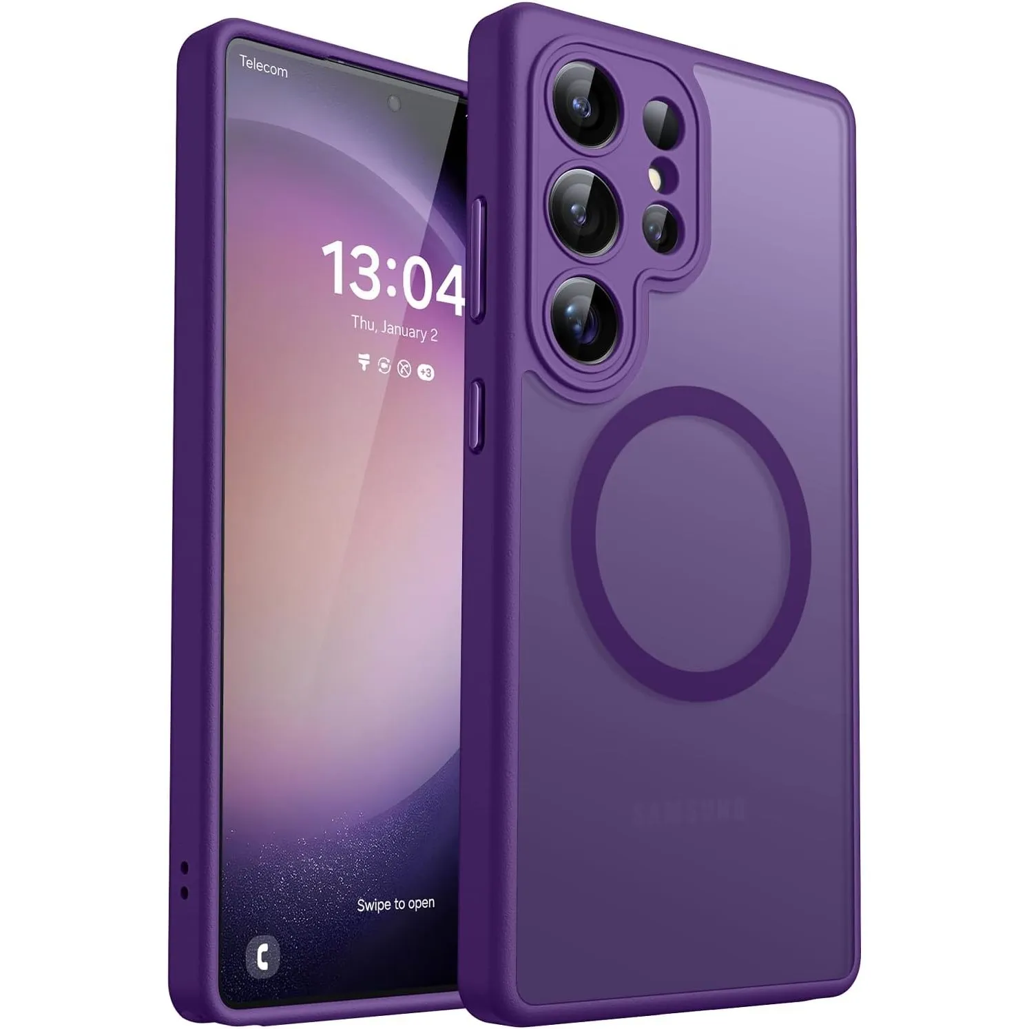 CANSHN für Samsung Galaxy S23 Ultra Hülle mit Kameraschutz, Dunkelviolett