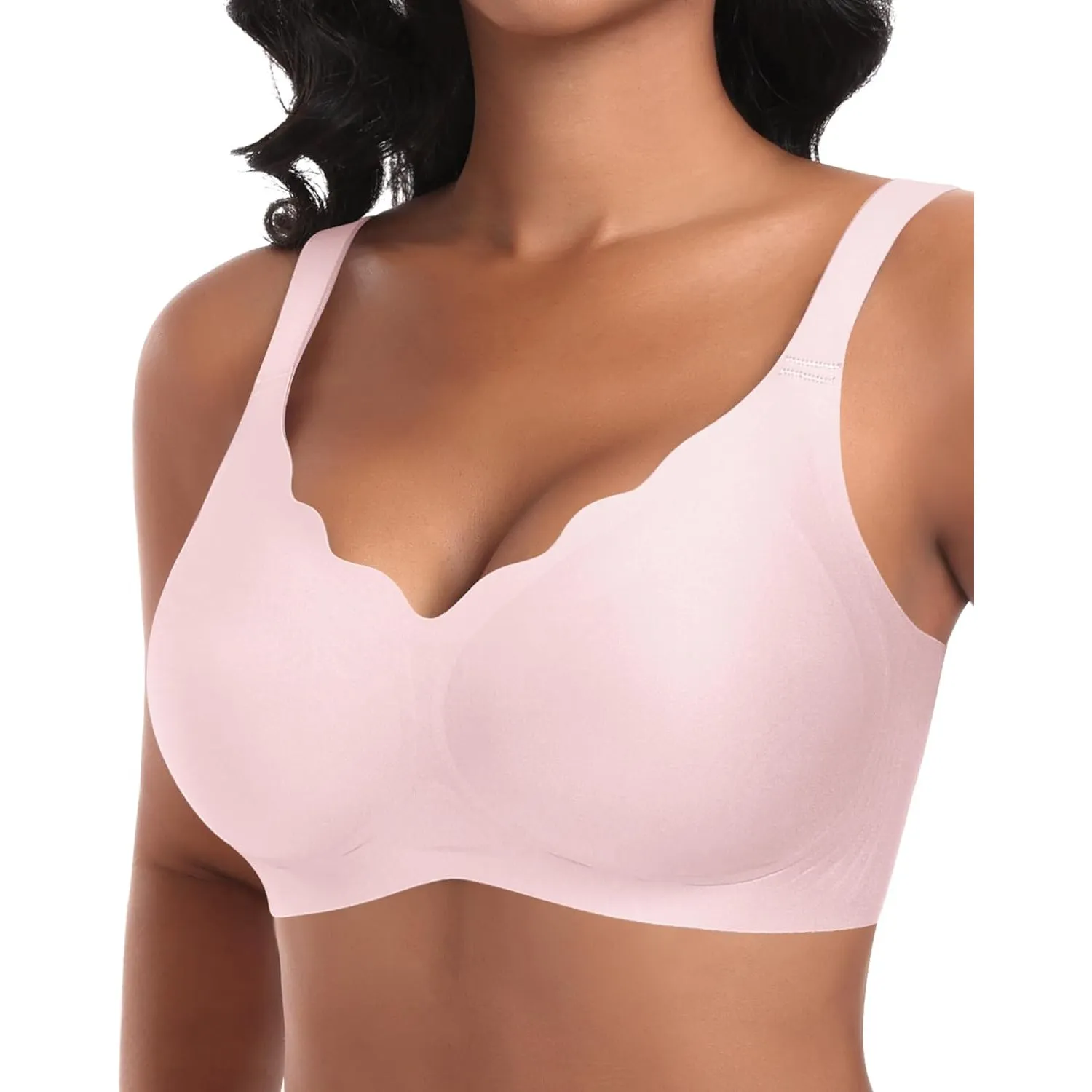 Ganado Damen Nahtloser BH Ohne Bügel Tiefem V-Ausschnitt gewellte Ränder Bequemer BH Bralette Soft BHS Bügellos Bustier…