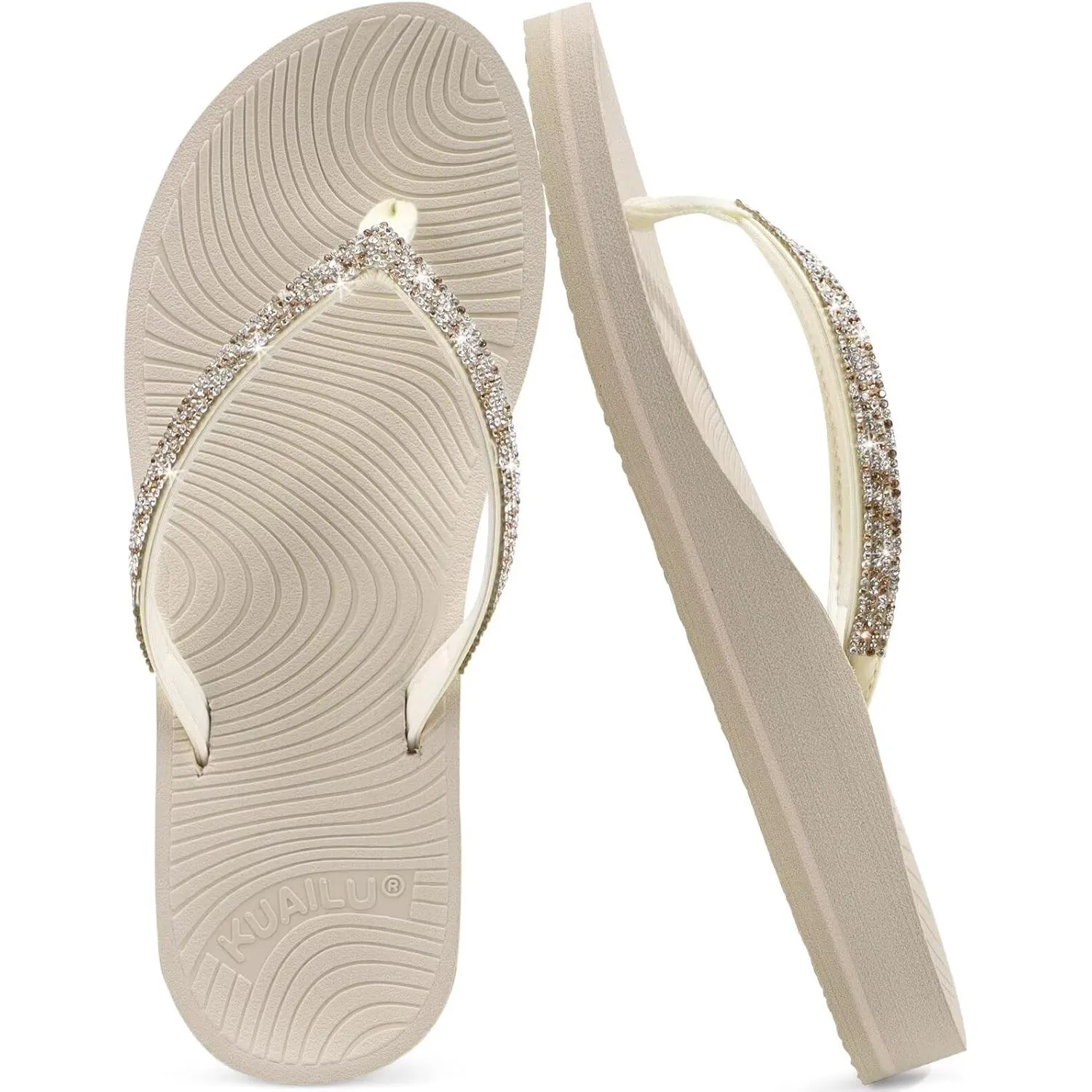 KuaiLu Frauen Strass Flip Flops mit Komfort Bogen Unterstützung Yoga Matte Kissen Sandalen Mode Sommer Strand Reisen Or…