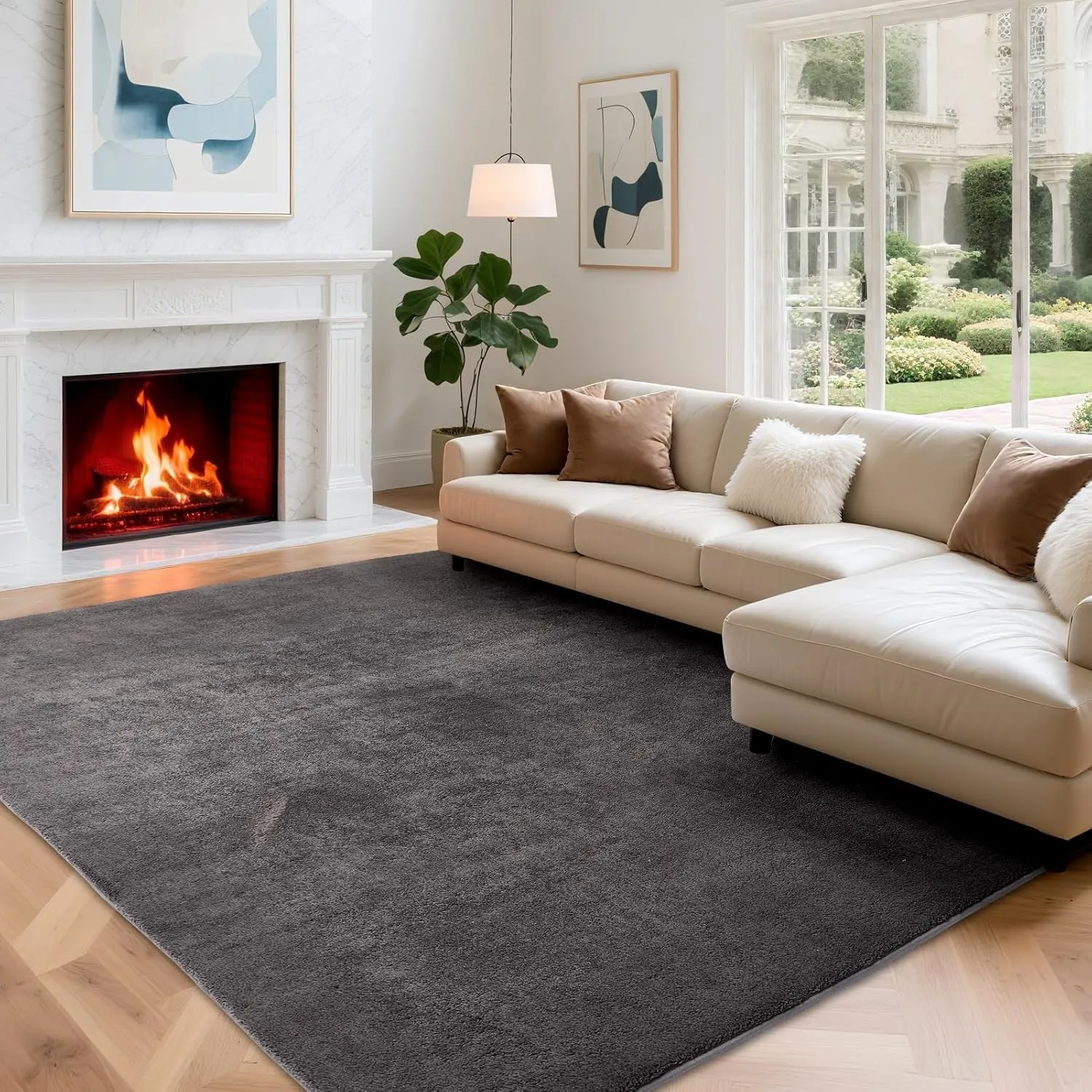 Puremy Wohnzimmerteppich, Kurzflor Flauschiger Weich, 140x200cm, Dunkelgrau