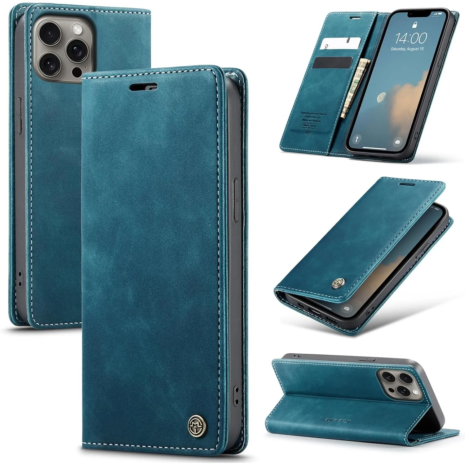 Handyhülle für iPhone 15 Pro 5G Hülle Premium Lederhülle Flip Case Magnet Tascher Kartenfach Standfunktion Klapphülle S…