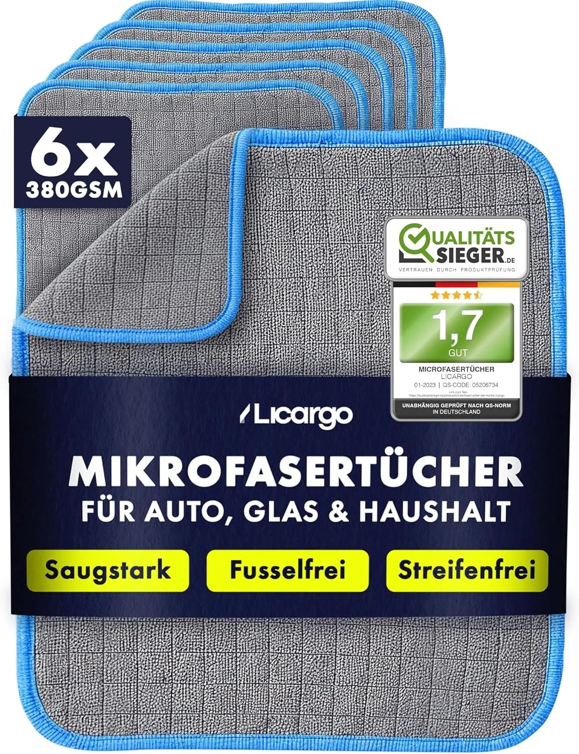 LICARGO Microfibre Car Cloths, Set of 6, Lint-Free and Absorbent for Car Care Indoor and Outdoor Use, Paint-Friendly wi…