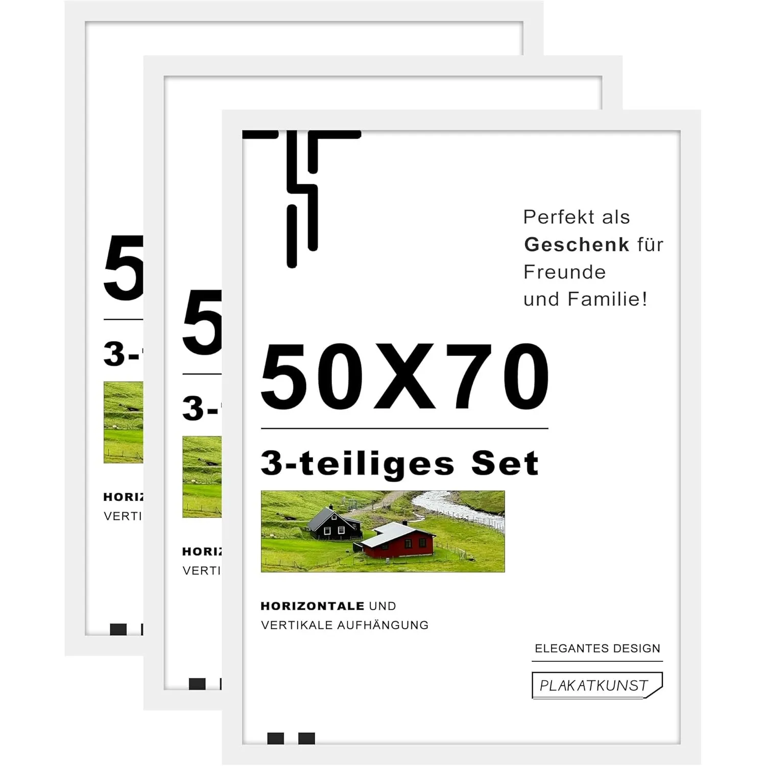 3er Pack Bilderrahmen 50x70 cm Weiß, Bilderrahmen 50x70 Hergestellt aus Holzwerkstoff, Rahmen 50x70 Ideal für Fotos, Bi…