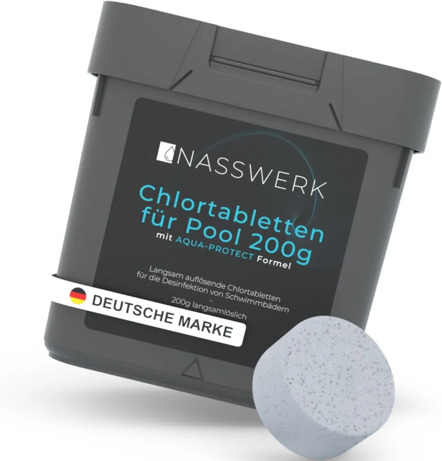 NASSWERK Long-term chlorine tablets for pool, 200 g (1 kg to 10 kg), chlorine tablets 200 g, slow dissolving for long-t…