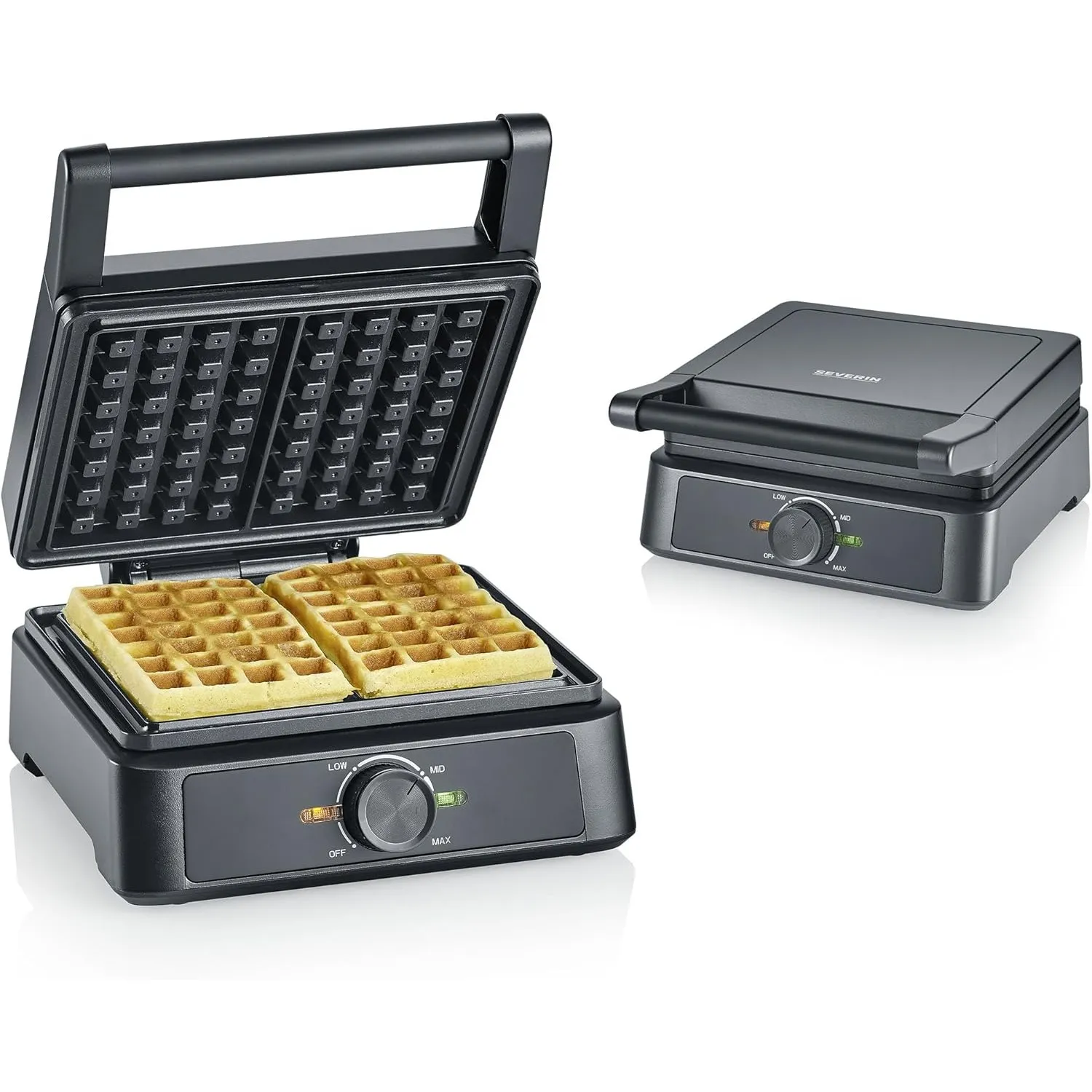 SEVERIN Waffeleisen belgische Waffel, quadratische Waffeln, Keramikbeschichtung mit PFAS-freier Beschichtung, mit Kontr…