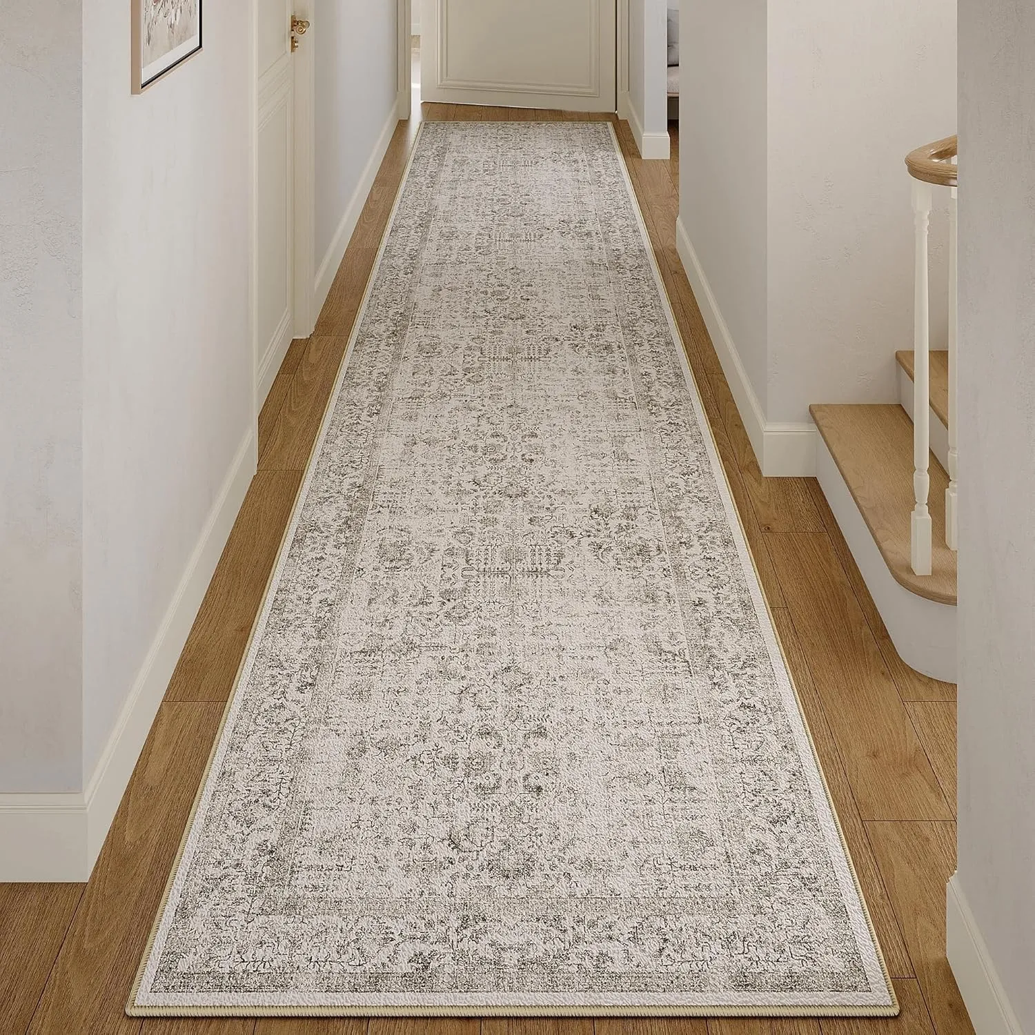 HUGEAR Vintage Grau Waschbarer Teppich 80x300cm LäUfer Flur rutschfest Weich Vorzimmer Tepich Kurzflor Schlafzimmer Ret…
