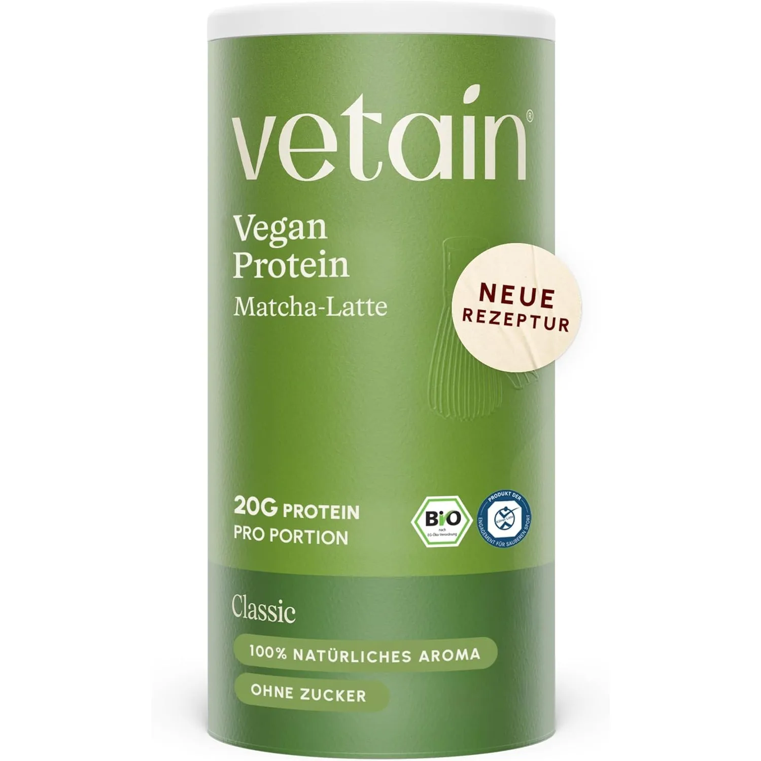 VETAIN Proteinpulver Vegan - Matcha Latte - 20g Eiweiß & 90mg Koffein - Ohne künstliche Süßungsmittel - Bio Protein Pul…