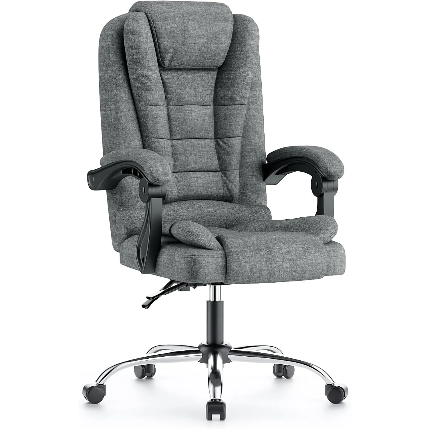 Bürostuhl Ergonomisch, Grau Chefsessel Stoff mit Polsterrücklehne bis 136kg