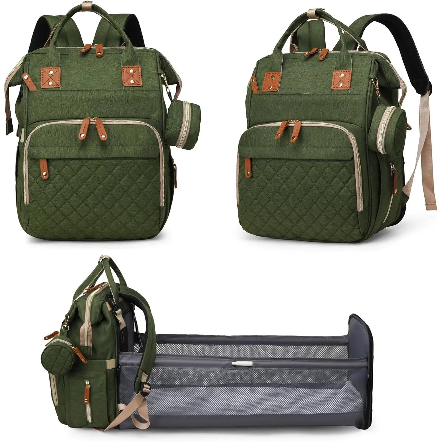 Wickeltasche Rucksack Baby Wickelrucksäcke mit Großer Kapazität Tragbare Reisewindeltasche mit faltbarem Kinderbett mit…