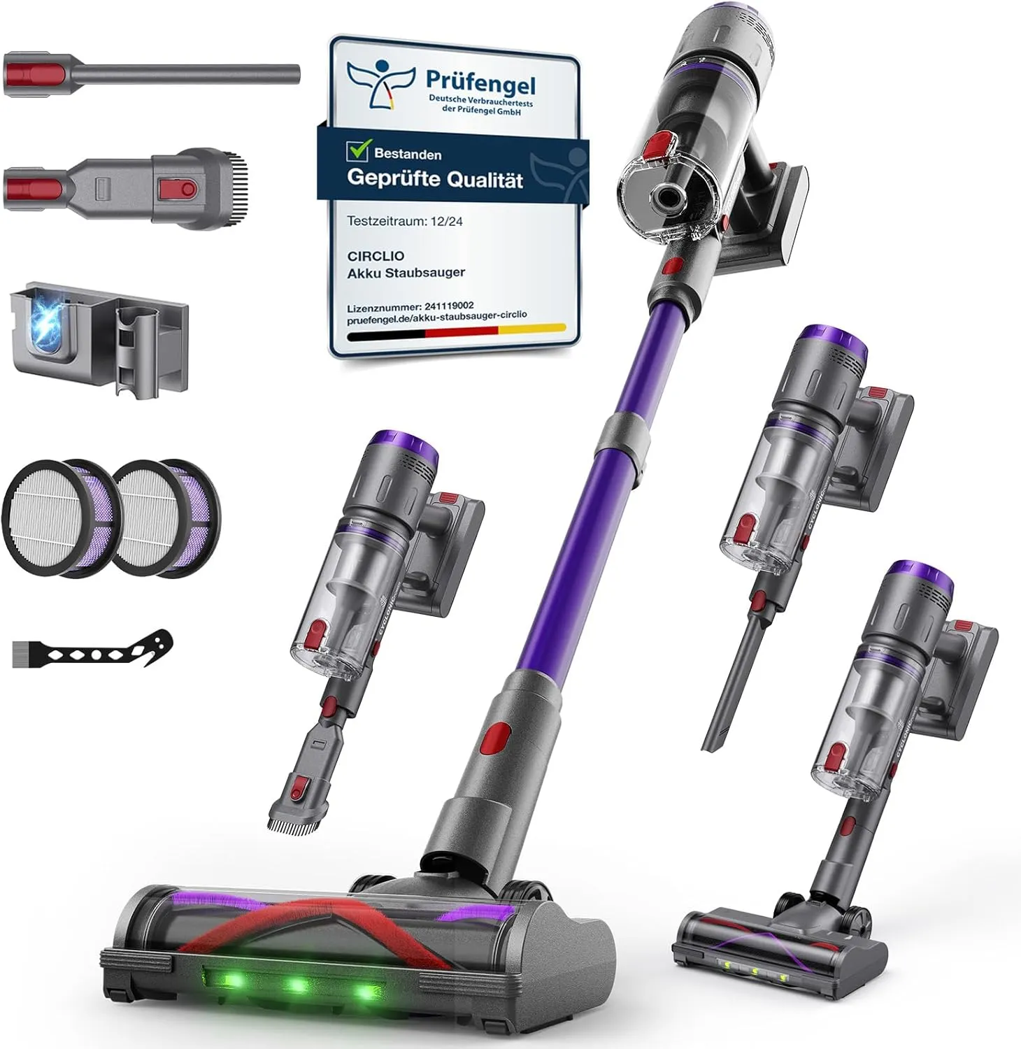Akku Staubsauger, 600W/58000Pa/75Min, Laufzeit Staubsauger Kabellos mit Smart LED Display und Ladestation, Selbststehen…