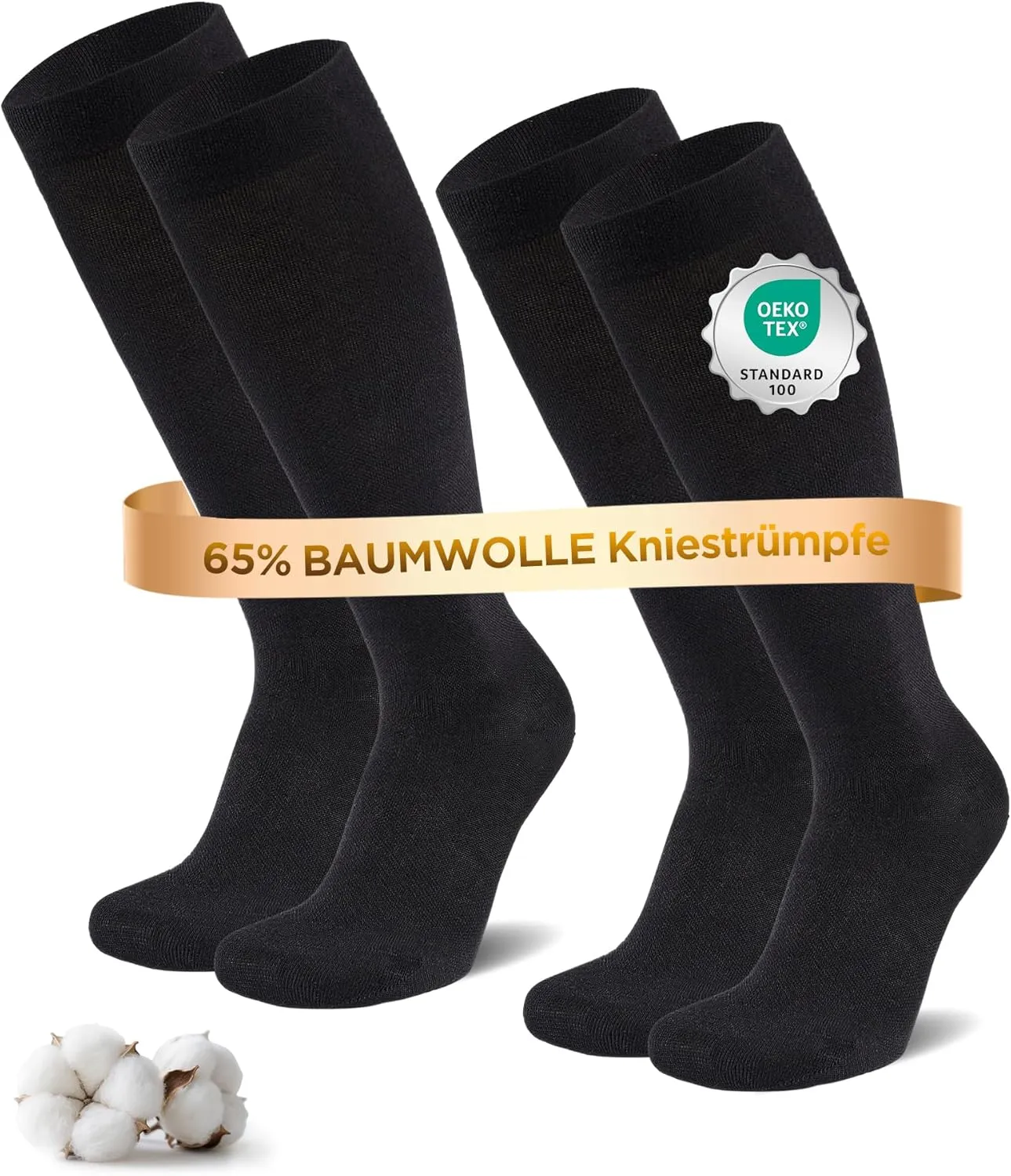 Niofind Kompressionsstrümpfe Damen & Herren, 2 Paar Kniestrümpfe & Stützstrümpfe aus 65% Baumwolle, Reisestrümpfe für S…