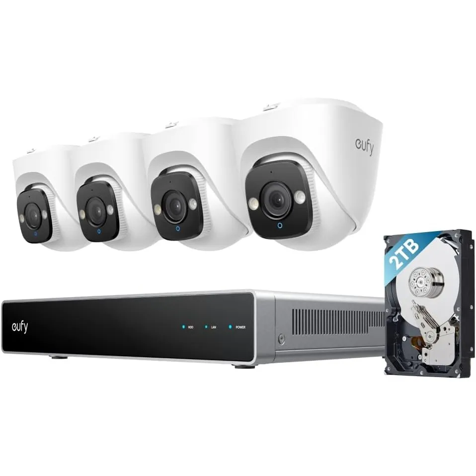 eufy PoE NVR Security System E41, Überwachungskamera Außen, Farbnachtsicht | 4× 4K Turret-Kameras, 4K UHD, 24/7-Aufnahm…