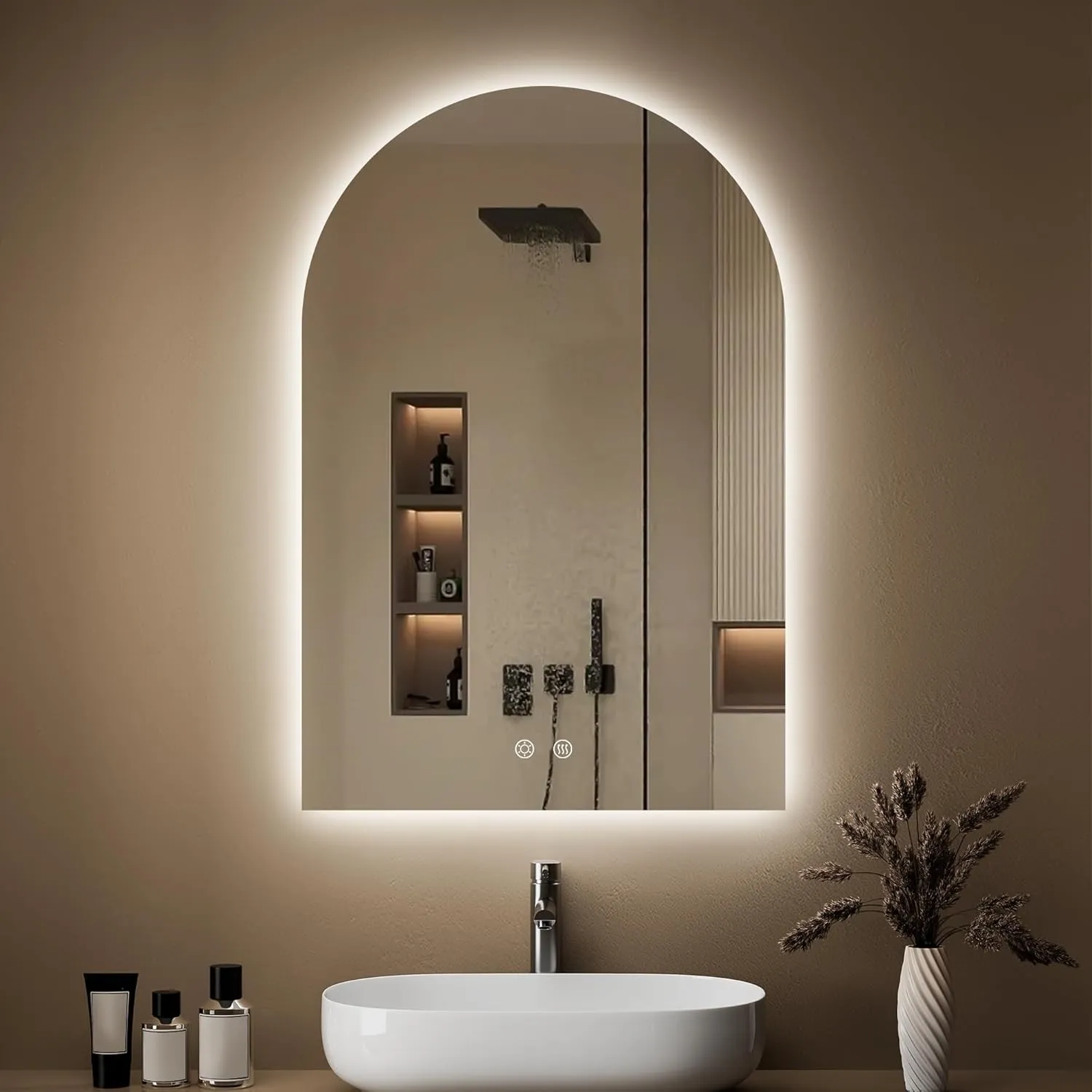 50x75cm LED Badspiegel mit Beleuchtung Bogen