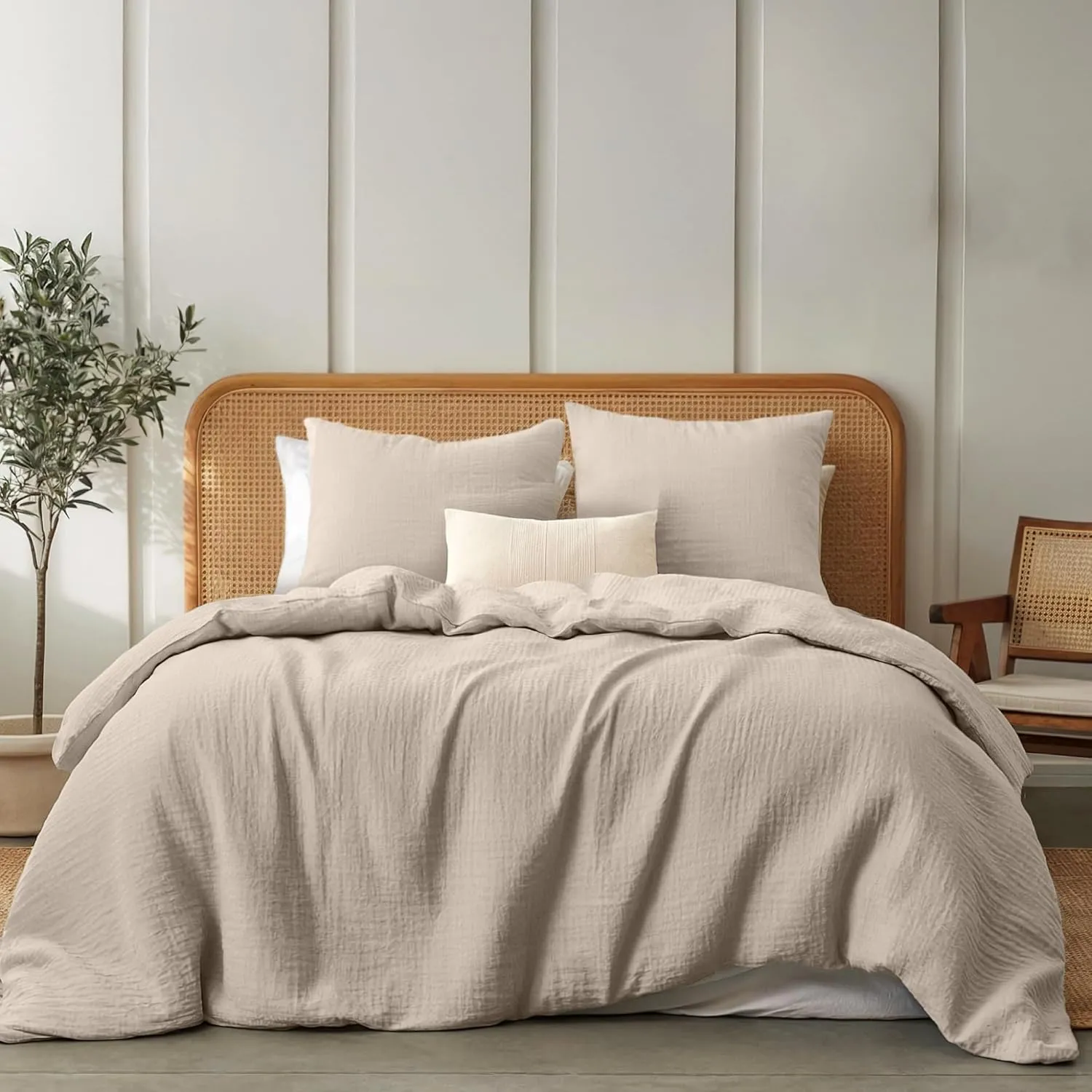 Dreamzie Muslin Bed Linen 220 x 240 cm, 100% Cotton, Bed Linen Set with 1 Duvet Cover and 2 Pillowcases 80 x 80 cm, Oek…