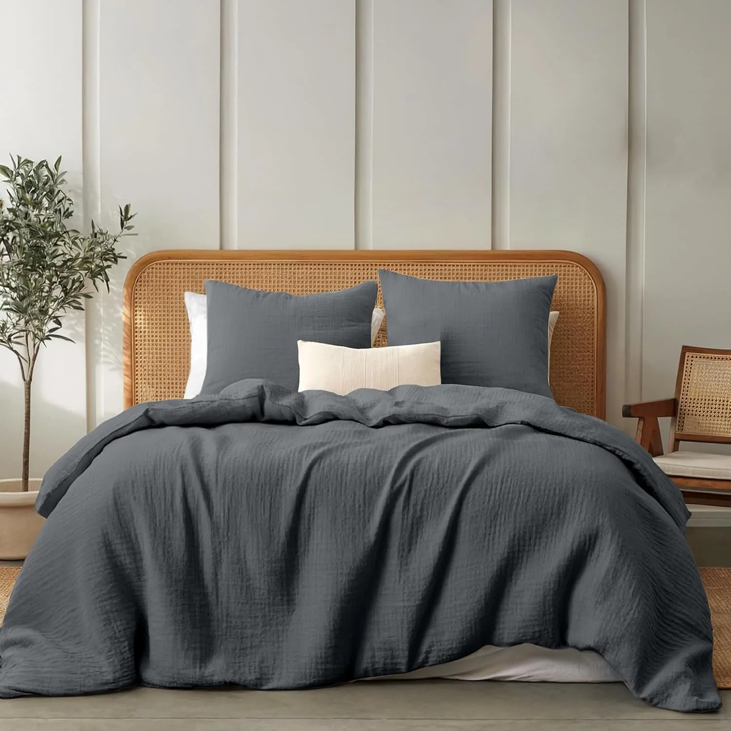 Dreamzie Musselin Bettwäsche 155x220 cm aus 100% Baumwolle – Bettwäsche Set mit 1 Bettbezug und 2 Kissenbezügen 80x80 c…