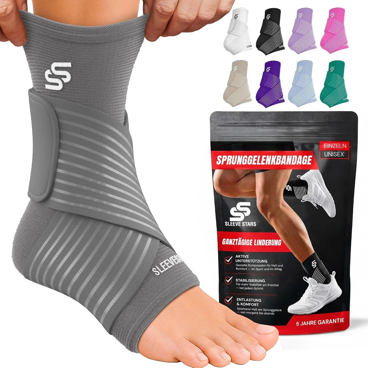 Sleeve Stars Sprunggelenkbandage - Plantarfasziitis & Achillessehnen Entlastung, Fußgelenk Bandage mit verstellbarem Ri…
